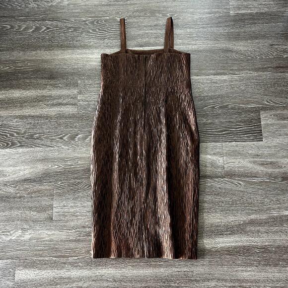 Vintage Fendi 365 Italy Brown Plisse Ruched Midi Dress 44 Textured Strap Dress - Picture 9 of 16